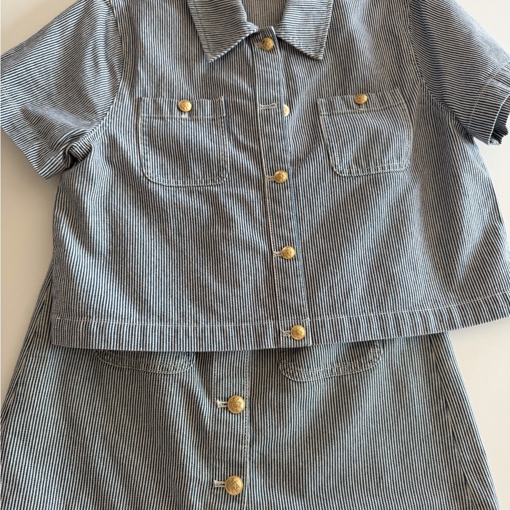 J. Crew Navy and White Striped Button-Front Top and Skirt Set